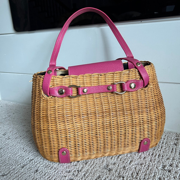Kate Spade Brown Wicker with Pink Leather Trim Gold Detail Shoulder Bag - Picture 2 of 8
